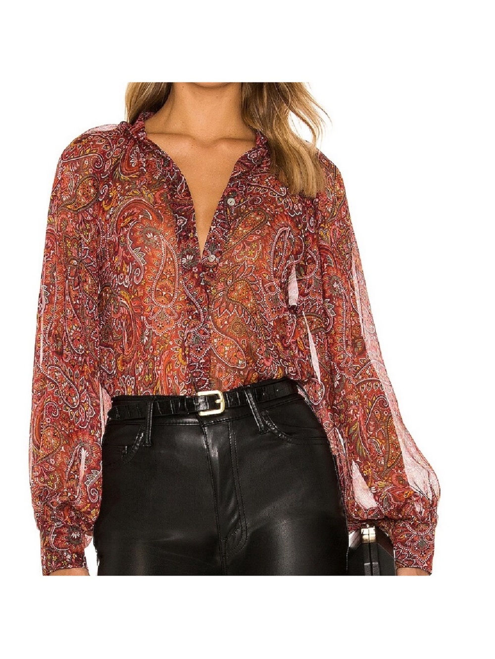 MISA Neeve Sheer Long Sleeve blouse in Bohemian Paisley size XS